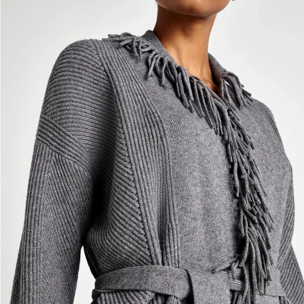Splendid‎ Womens Gray Size Small Cora Fringe Wrap Jacket Cardigan Sweater Top